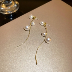 Wholesale Jewelry Silver Needles Pearl Tassel Earrings Korean Retro Earrings Personality Minimalist