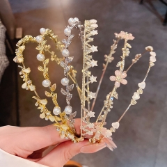 Wholesale Jewelry Cat's Eye Stone With Diamonds Flower Leaf Hair Band Sweet Headband Fashion