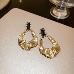 Wholesale Jewelry Silver Pins With Diamonds Irregular Pleated Drop Earrings Fashion Vintage Geometric Earrings Metal
