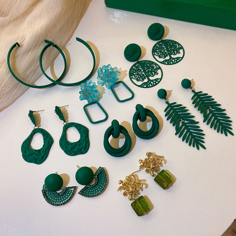 Wholesale Jewelry Silver Needles Green Color System With Diamonds Pearl Flower Earrings Korean Retro Earrings Fashion