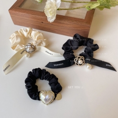 Wholesale Pearl Love Flower Bow Large Intestine Hair Ring Japanese And Korean Sweet Hair Rope Simple Retro