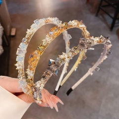 Wholesale Jewelry Diamond Encrusted Pearl Crystal Square Hair Band Sweet Headband Fashion