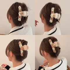 Wholesale Plush Knit Hair Clip Korean Bow Shark Clip Cute Grab Clip