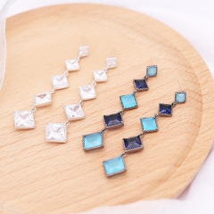 Wholesale Korean Earrings Aquamarine Ear Clips Personality Diamond Earrings Silver Needles