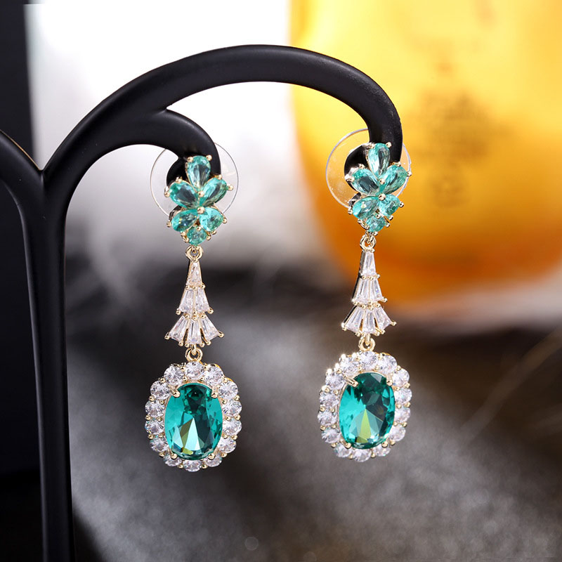 Wholesale Ice Crack Green Earrings Vintage Fashion Micro Zirconia S925 Silver Pin