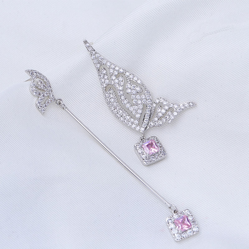 Wholesale Korean Version Of The Yellow Diamond S925 Silver Pin Long Wings Ab Asymmetric Butterfly Earrings