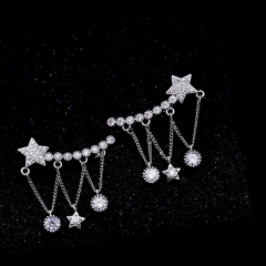 Wholesale Korean Version Of The Star Tassel Earrings Short Ear Wire 925 Silver Pin Earrings