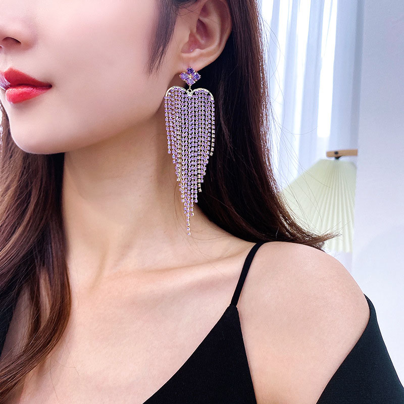 Wholesale Exaggerated Diamond Stud Earrings Long Silver Pin Tassel Earrings