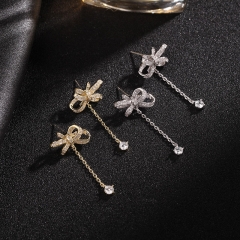 Wholesale French Bow Earrings Fashion Earrings With Zirconia Earrings Japan And Korea Silver Pin