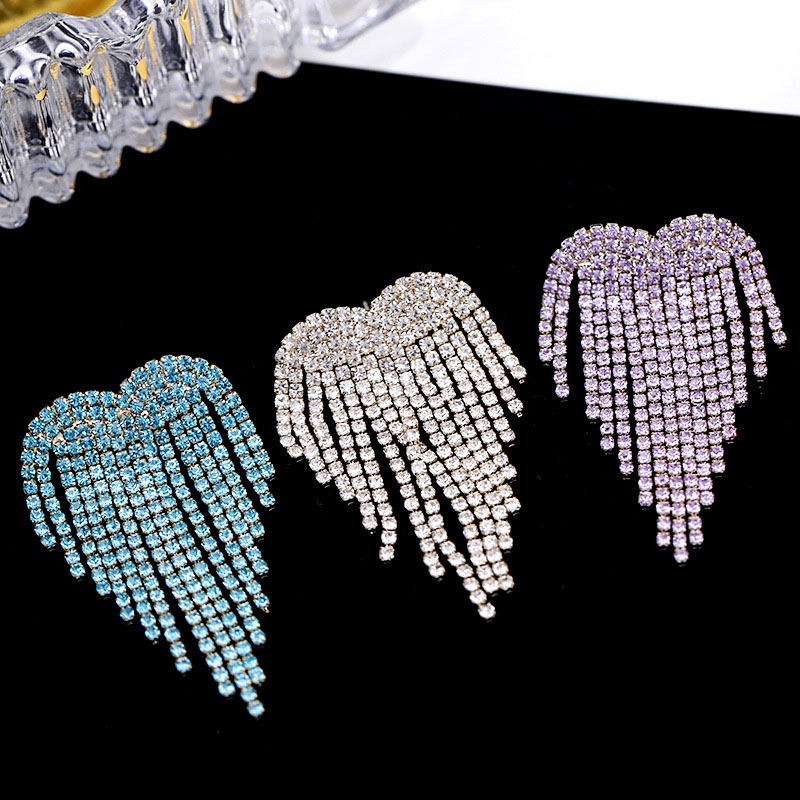 Wholesale Tassel Personality Fashion 925 Silver Pin Colorful Rhinestone Love Earrings