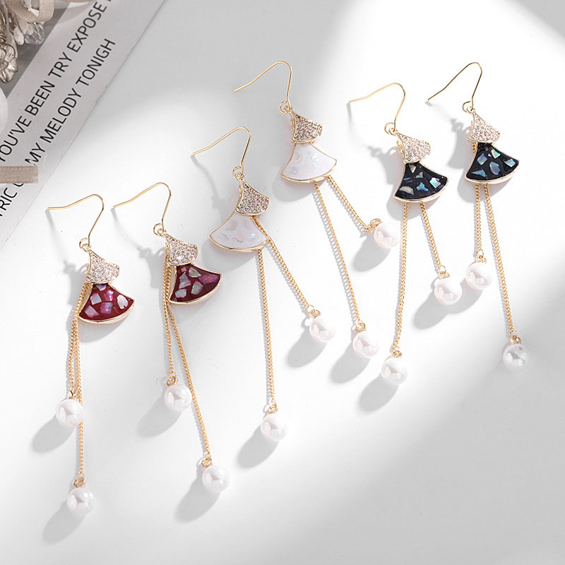 Wholesale Korean S925 Silver Ear Hooks Long Pearl Tassel Shell Scalloped Earrings