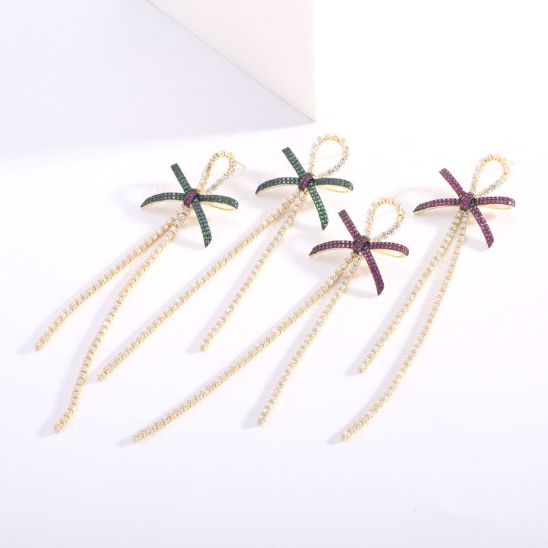 Wholesale Korea Light Luxury Bow Long Tassel Earrings