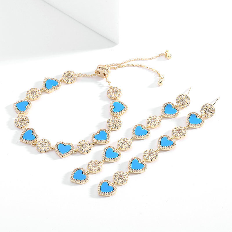 Wholesale Sweet Temperament Mother-of-pearl Love-shaped Long Bracelet Earrings Set