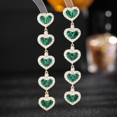 Wholesale Long Earrings S925 Silver Pin Micro-encrusted Zirconia Colored Love Heart Shaped Earrings