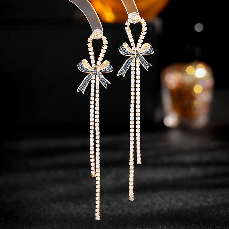 Wholesale S925 Silver Needle French Elegant Long Niche Bow Tassel Earrings