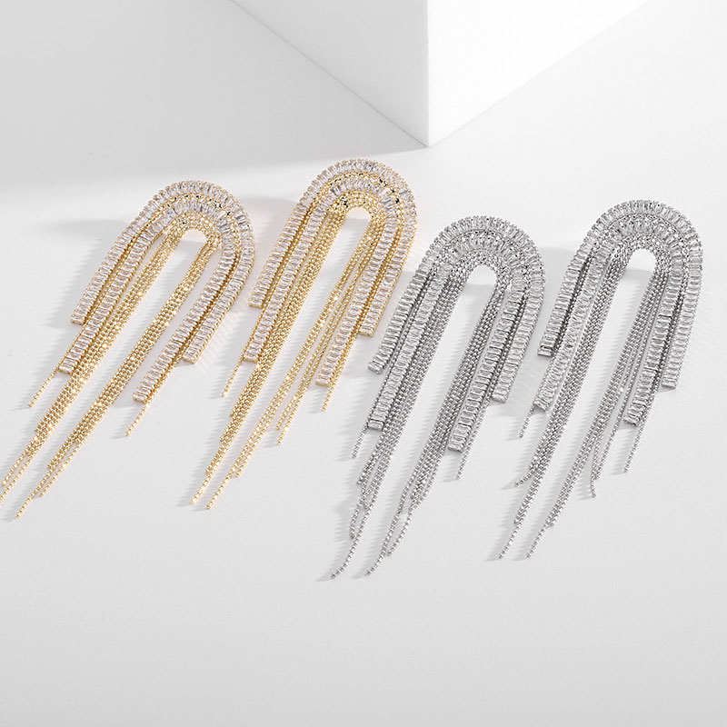 S925 Silver Pin Exaggerated Set Zirconia Light Luxury Multi-layer Long Tassel Earrings Distributor