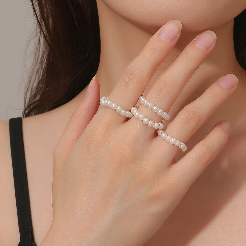Simple Environmental Protection Fashion Vintage Pearl Rice Bead Ring 4 Pieces Set Distributor