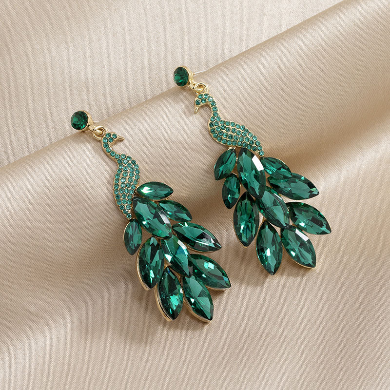 Fashion Diamond Encrusted Crystal Ethnic Vintage Indian Peacock Earrings Distributor