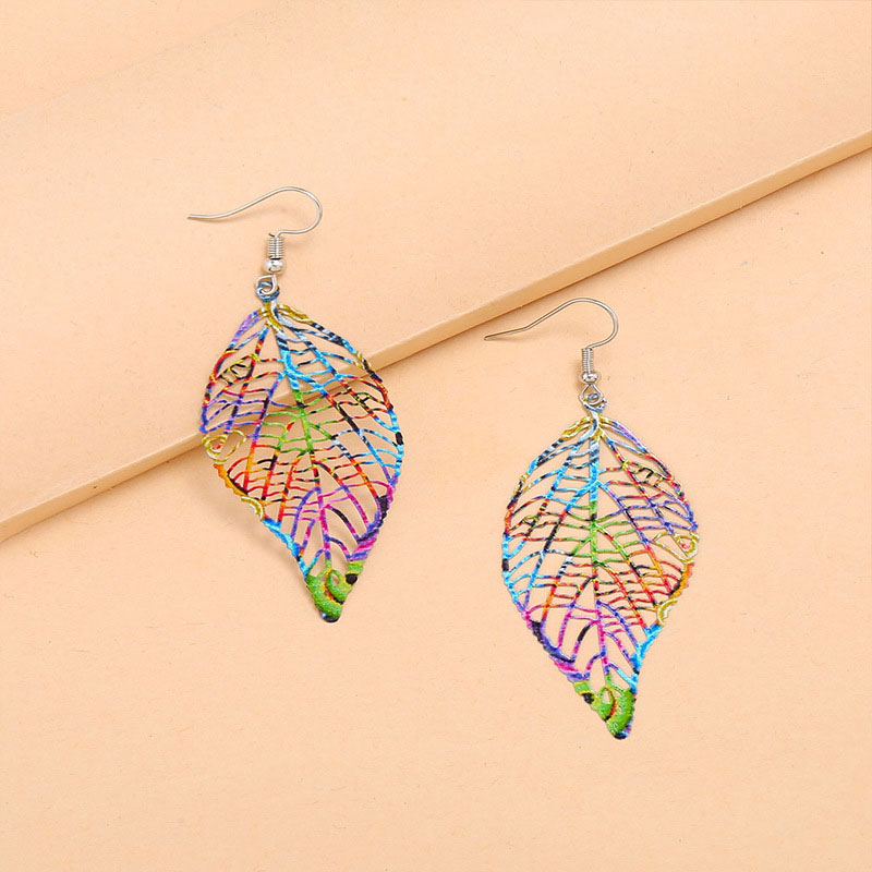 Fashion Vintage Colorful Spray Paint Hollow Leaves Bohemian Ethnic Earrings Manufacturer