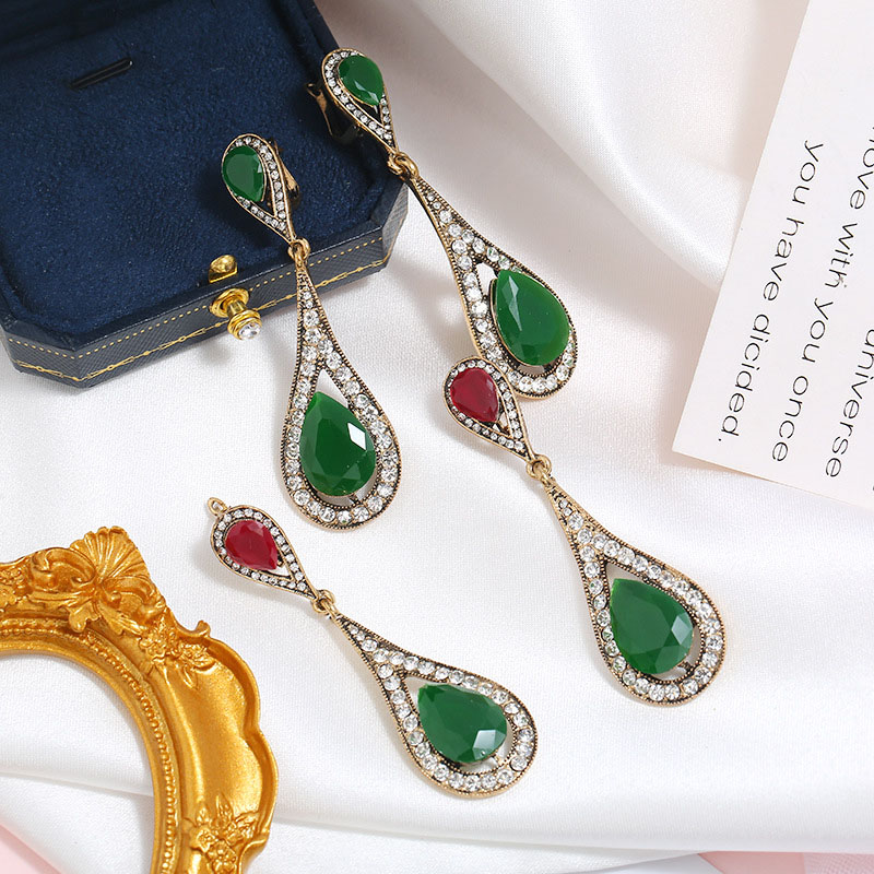 Fashion Luxury Droplet Gemstone Earrings Vintage Bohemian Exaggerated Long Earrings Distributor