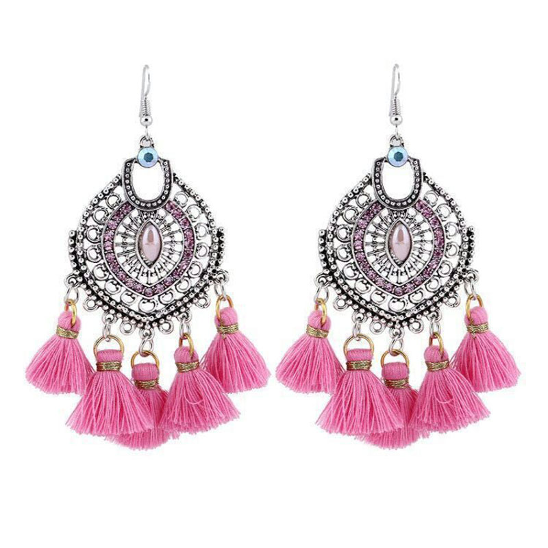 Fashion Simple Diamond Encrusted Geometric Hollow Tassel Bohemian Ethnic Long Earrings Manufacturer