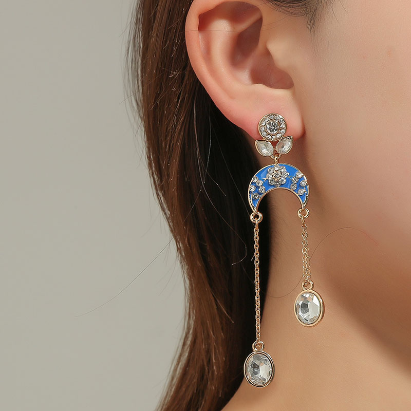 Korean Fashion Bohemian Ethnic Simple Vintage Oil Drops With Diamonds Geometric Tassel Earrings Manufacturer