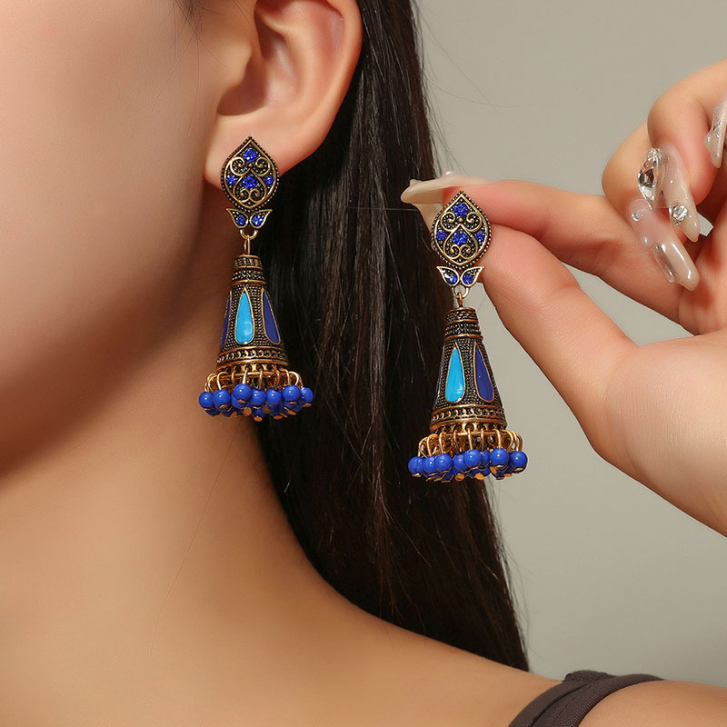 Earrings Bohemian Alloy Bells Vintage With Diamond Dripping Oil Ethnic Earrings Manufacturer