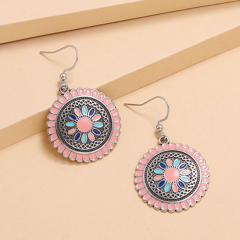 Geometric Alloy Oil Drip Sun Flower Fashion Vintage Bohemian Ethnic Earrings Manufacturer