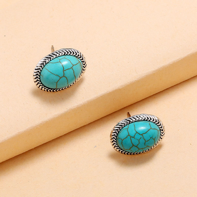 Vintage Round Oval Turquoise Blue Fashion Bohemian Ethnic Personality Earrings Manufacturer