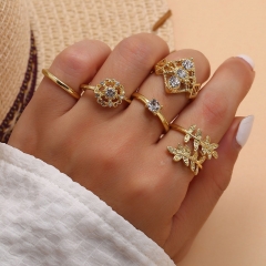 Vintage Bohemian Ethnic Fashion Personality Leaves Hollow 5 Pieces Set Of Rings Manufacturer