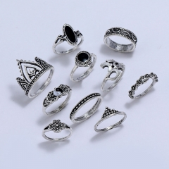 Bohemian Vintage Ethnic Geometric Hollow Carved Ring Fashion Trend 10 Pieces Set Manufacturer