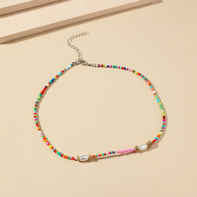 Colorful Hand-woven Rice Bead Necklace Japanese And Korean Fashion Bohemian Collarbone Chain Manufacturer