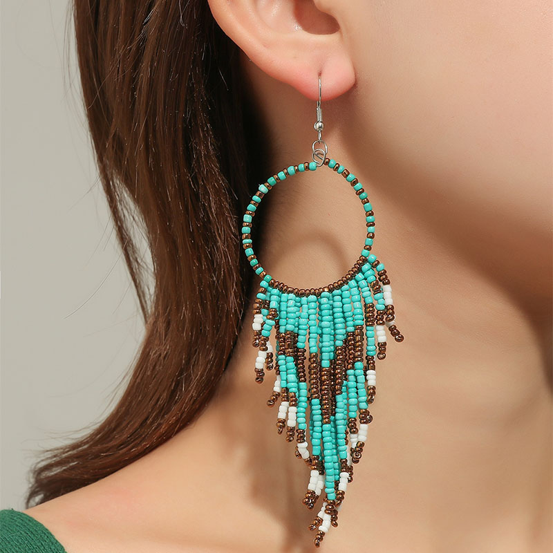 Popular Vintage Bohemian Ethnic Long Rice Bead Tassel Earrings Manufacturer