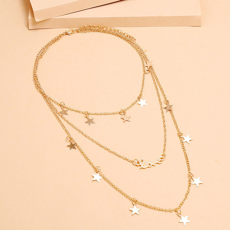 Bohemian Fashion Metal Necklace Simple Multi-layer Pentagram Letter Clavicle Chain Manufacturer