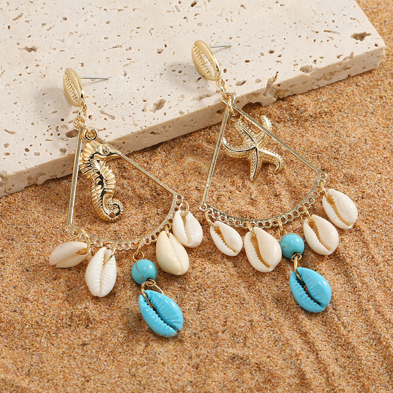 Bohemian Ethnic Fashion Triangle Tassel Seahorse Starfish Shell Dangle Earrings Manufacturer