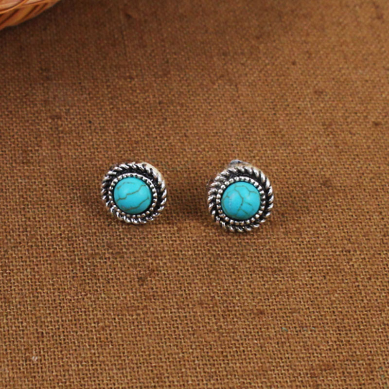 Vintage Round Double Circle Turquoise Blue Fashion Bohemian Ethnic Earrings Manufacturer