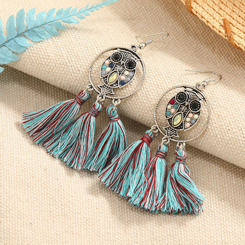 Bohemian Ethnic Fashion Vintage Hollowed Out Owl Tassel Earrings Manufacturer