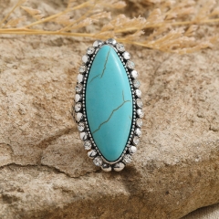 Vintage Exaggerated Ethnic With Turquoise Fashion Bohemian Geometric Ring Manufacturer