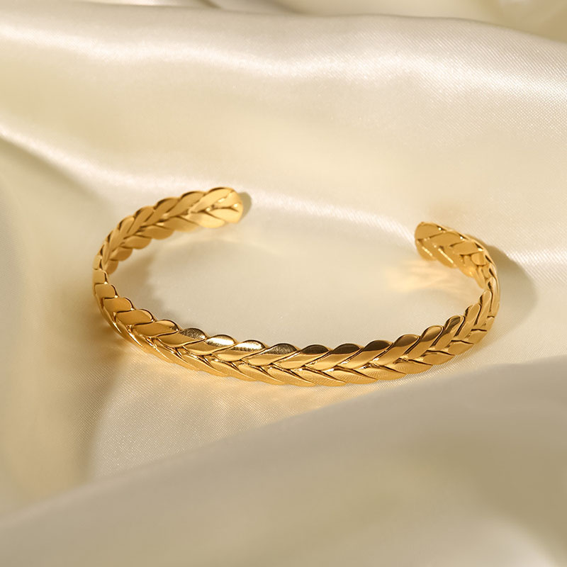 Wholesale Fashion 18k Gold Plated Stainless Steel Wheat Ears Titanium Open Bracelet