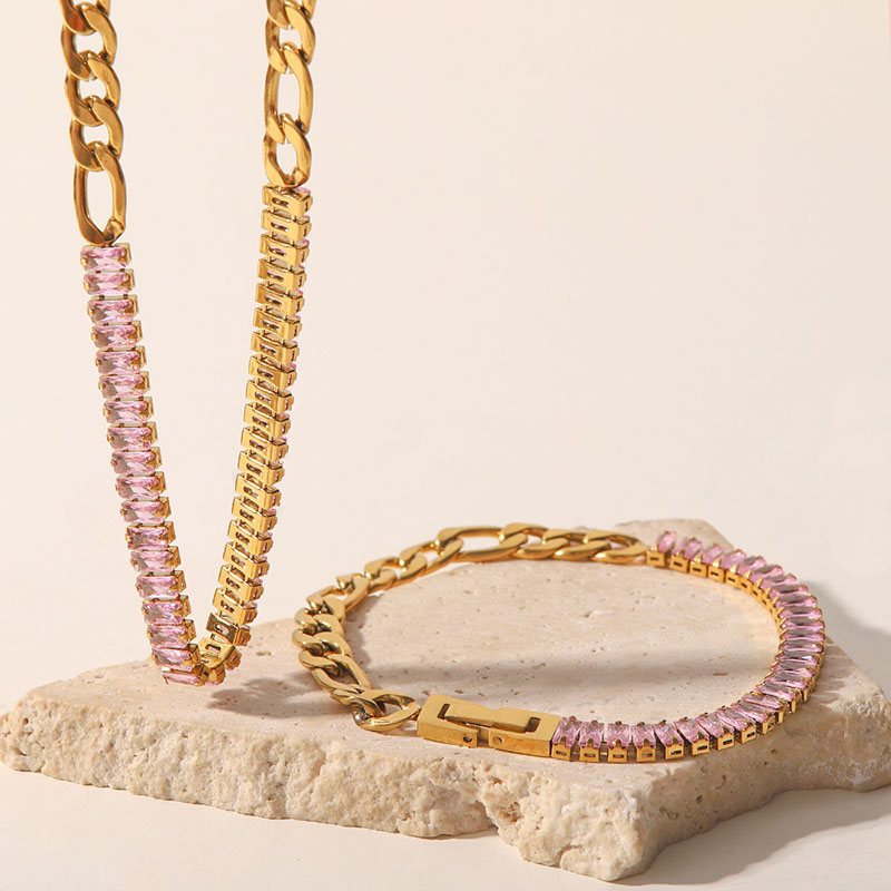 Wholesale Temperament And Fashion Colorful Zircon Inlay Titanium Steel Non-fading Necklace Bracelet