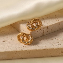 Wholesale Fashion Titanium Steel 18k Gold Ring Circle Set With Dense Zirconia Earrings