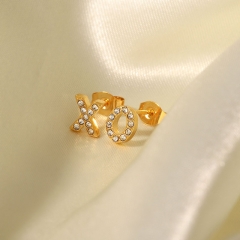 Wholesale Stacked Fashion Mini Small Round Diamond Zirconia Titanium Steel 18k Gold Stainless Steel Xo Letter Earrings