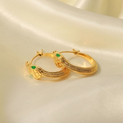 Joyería al por mayor de acero inoxidable en forma de serpiente de ojos verdes de moda no se desvanecen Pendientes