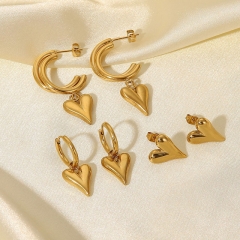 Fashion Metal 14k Gold Plated Stainless Steel Heart Dangle Earrings Manufacturer
