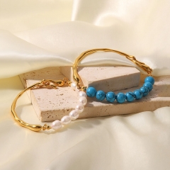 Mayorista de Joyeria Bluestone Vintage Natural Perla Azul Turquesa Pulsera de Acero Inoxidable de Moda