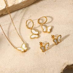 18k Gold Natural White Shell Butterfly Simple Earrings 14k Stainless Steel Necklace Manufacturer