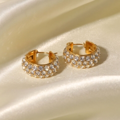 Wholesale Hollow Three Rows Of Diamonds Titanium Steel Non-fading Simple Small Fashion Earrings