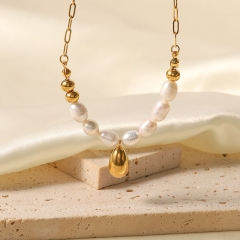 Wholesale French Elegance Necklace With Baroque Freshwater Pearls In 18k Gold Plated Stainless Steel