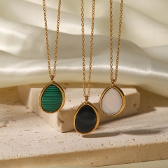 Wholesale 18k Gold Plated Stainless Steel With Black Onyx Opal Green Malachite Teardrop Pendant Necklace
