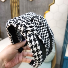 Wholesale Jewelry Korean Version Of The Broadside Spell Leather Knotted Fashion Retro Plaid Colorwork Hair Bands